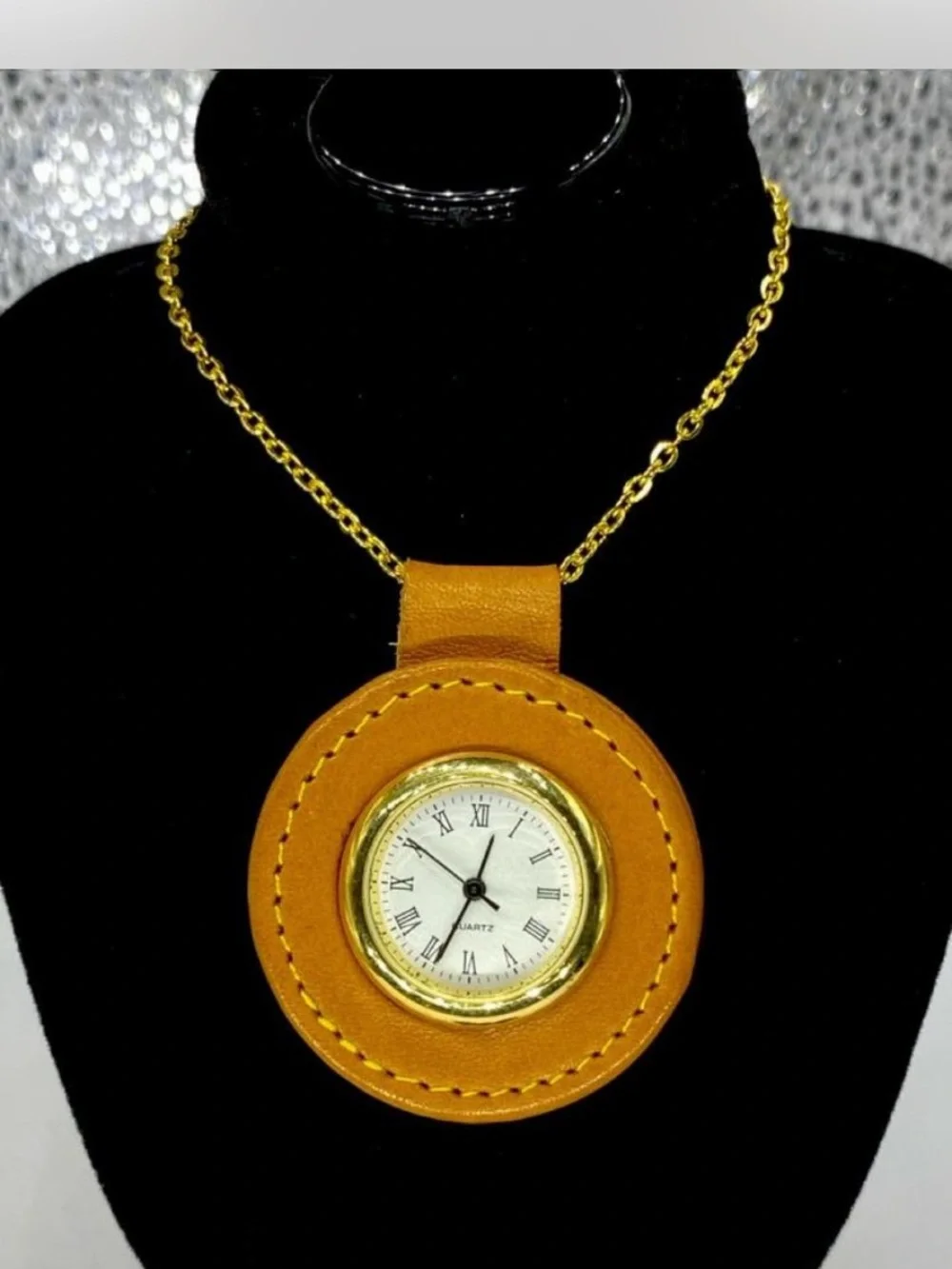 Ladies * Tan Leather Pendant Watch Necklace  ***